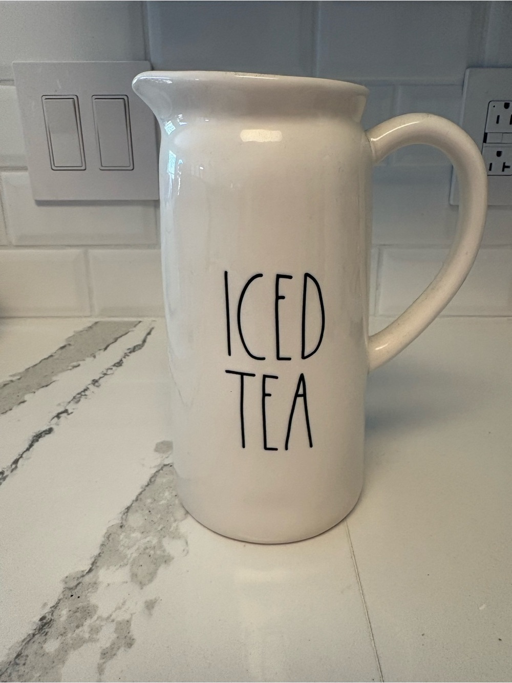 Rae Dunn White Ceramic Pitcher with Black 'ICED TEA'